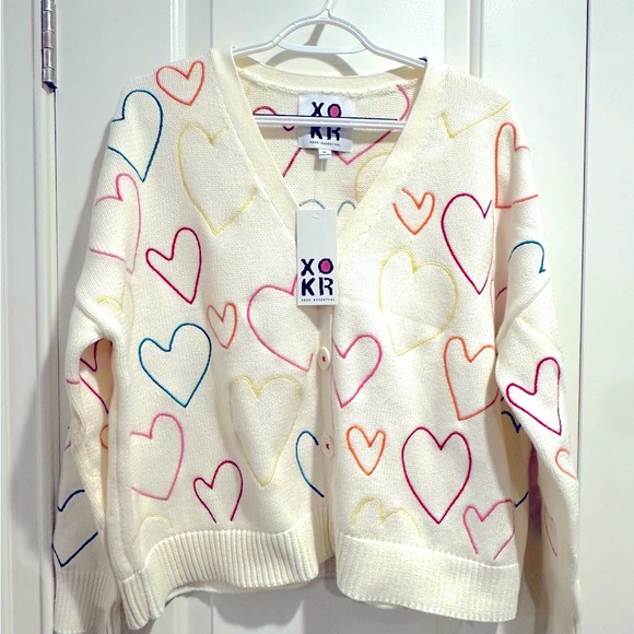 Kerri Rosenthal Sweaters - Kerri Rosenthal Multicolored Embroidered Heart Valentines Sweater NWT $348